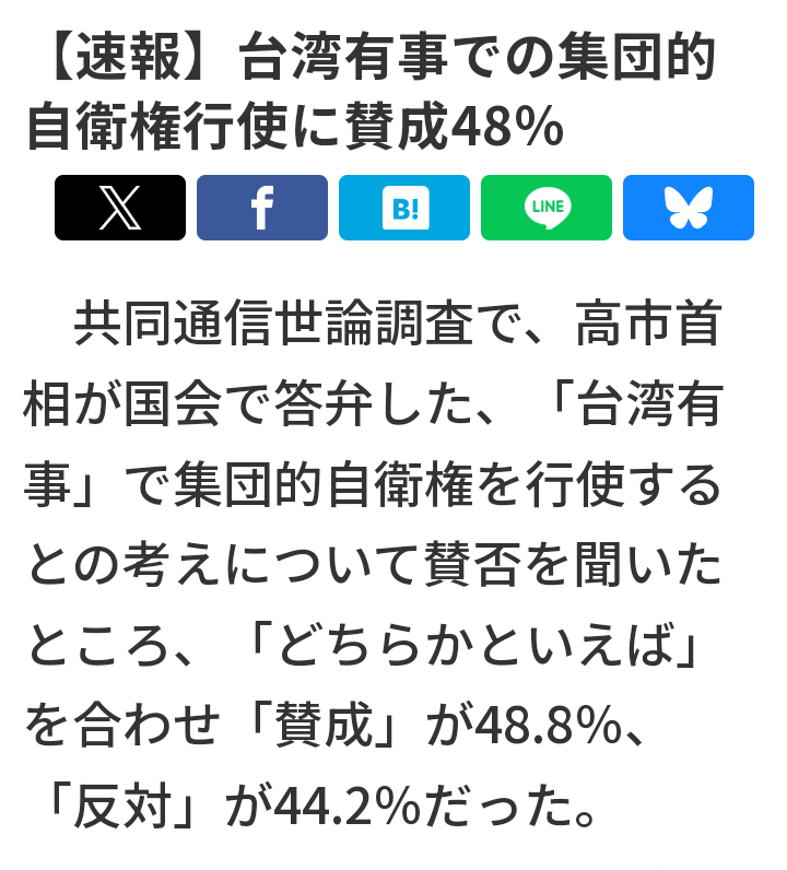 台湾有事、集団的自衛権行使に賛否両論