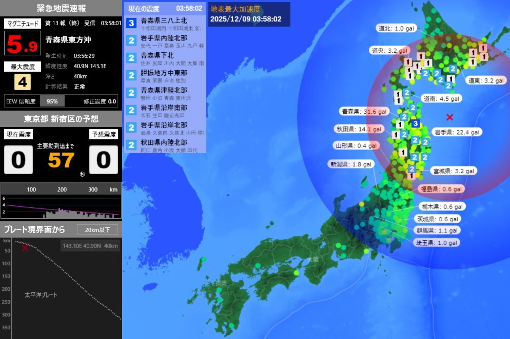 青森県東方沖M5.9地震 津波注意報発令