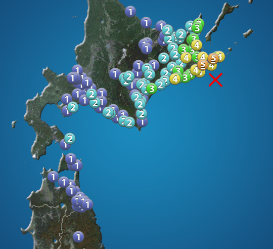 北海道根室沖でM5.9の地震、最大震度5弱