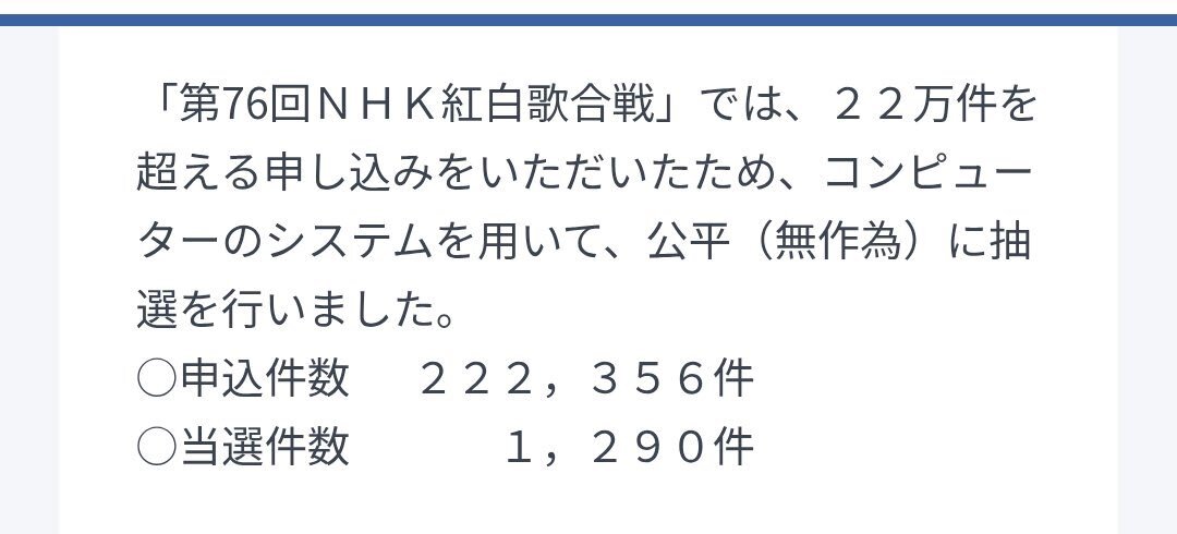 紅白観覧、当選倍率172.4倍！喜びと落選の投稿が殺到