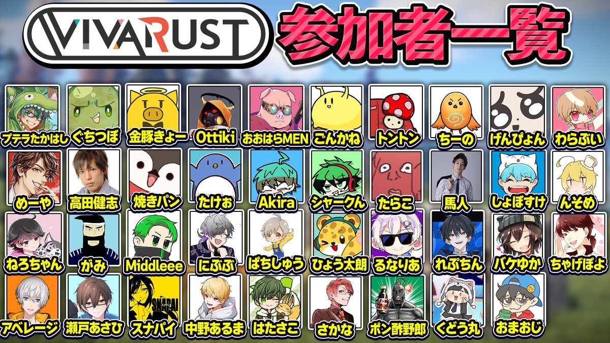 配信者によるRUSTソロ戦！VIVARUSTで豪華メンツがガチバトル