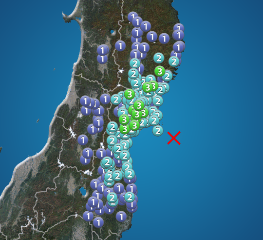 宮城県沖M4.7地震、最大震度3で岩手・宮城で観測