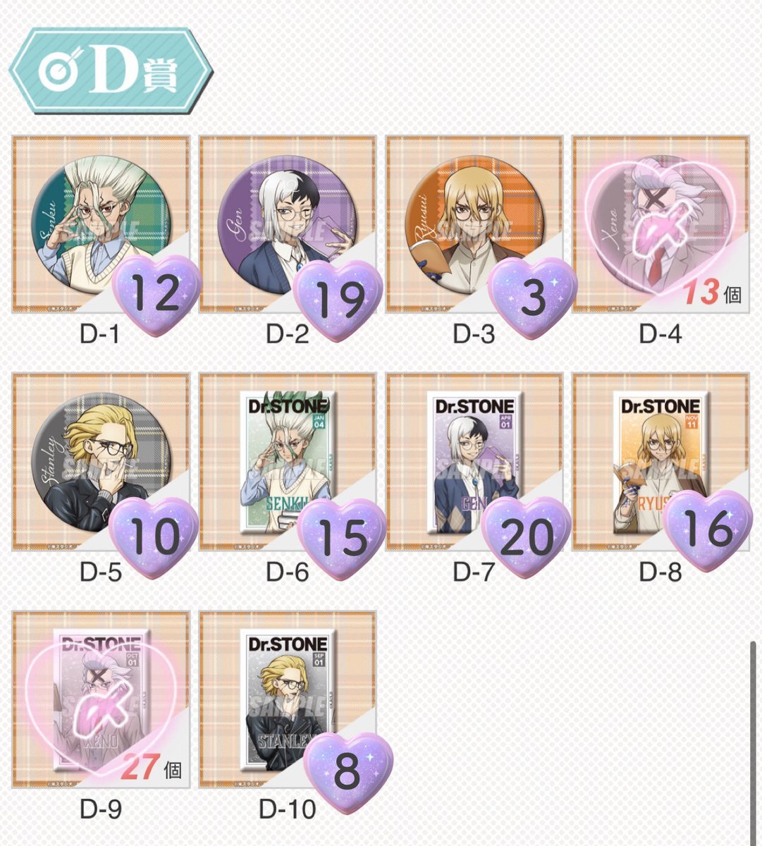 【キャラ毎まとめ可能】Dr.STONE 缶バッチ ファミマ ファミリーマート キャラ毎まとめ可能】Dr.STONE 缶バッチ ファミマ