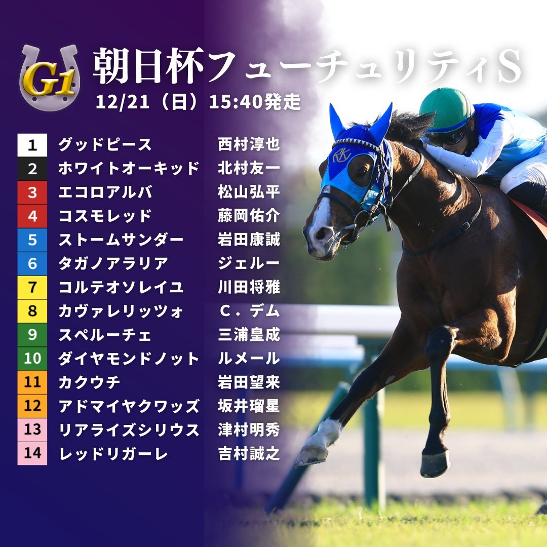 朝日杯FS枠順発表！ファンはアドマイヤクワッズ、エコロアルバ、リアライズシリウスの枠に反応