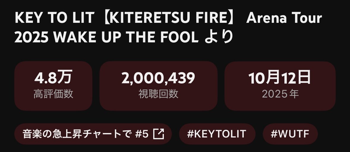 KEY TO LIT「KITERETSU FIRE」、ダブルミリオン達成！