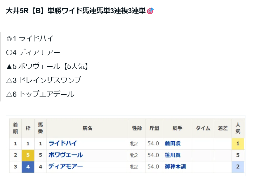ライドハイ、大井5Rを制しファンを沸かせる