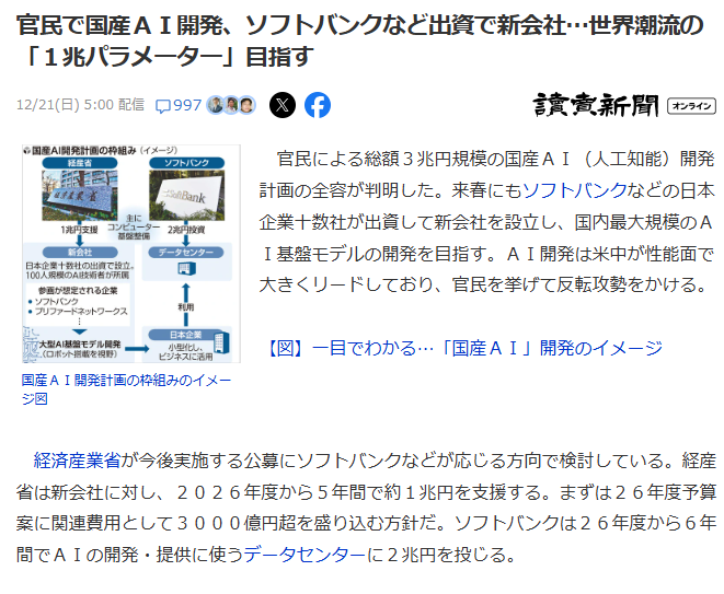 ソフトバンクら、3兆円規模で国産AI開発へ  ロボ向けAIも支援