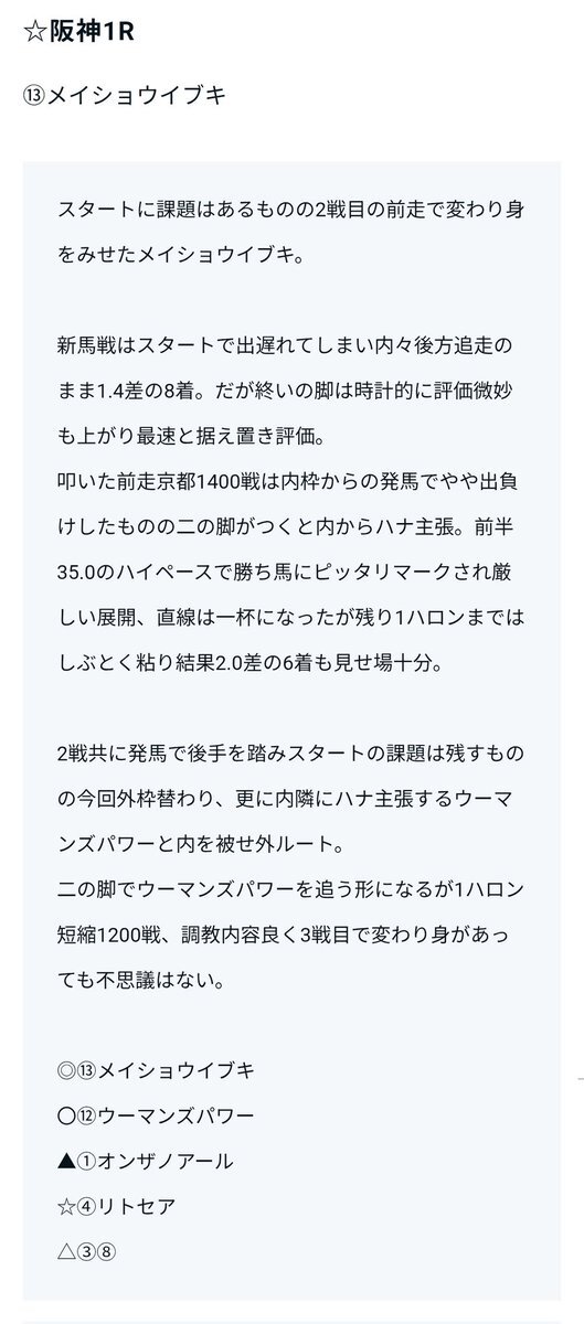 メイショウイブキ、阪神1Rで2着！ファン歓喜の好走