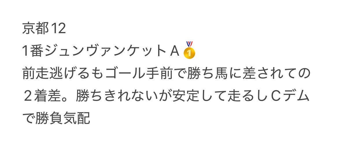 ジュンヴァンケット、京都12Rを制しファン歓喜！