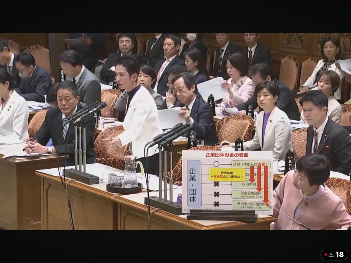 参院予算委、政治資金問題で蓮舫議員が質問