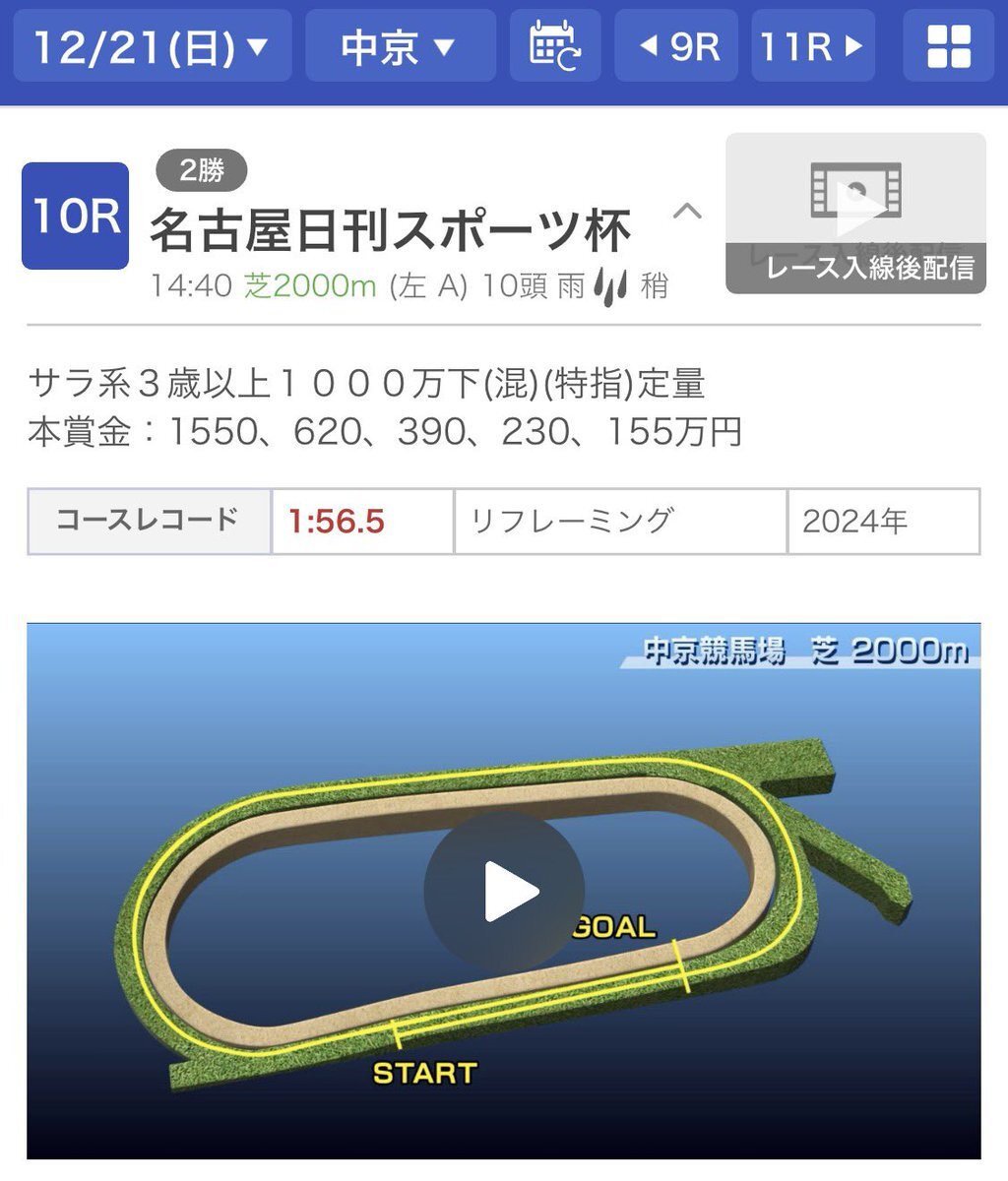 中京10R、チェルノボーグとディヴァインスターが人気を集める