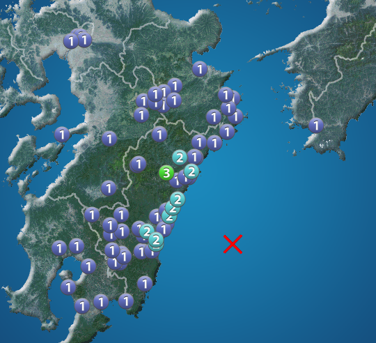 日向灘でM4.6の地震、最大震度3を観測