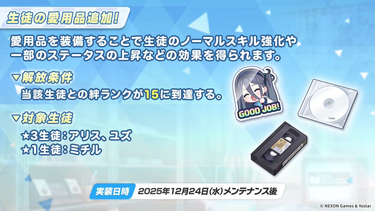 ブルアカ、アリス・ユズ・ミチルの愛用品実装にファン歓喜！