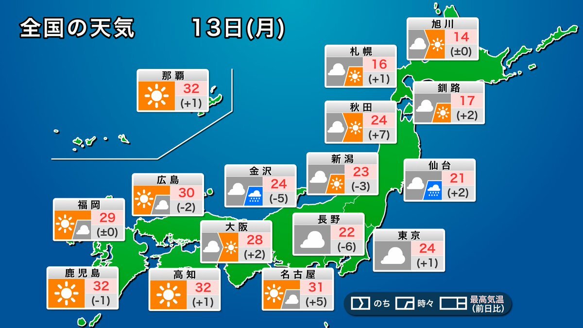 今日の天気は？台風と暑さの両方に注意！