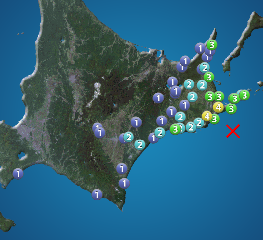 釧路沖でM5.1の地震発生、最大震度4