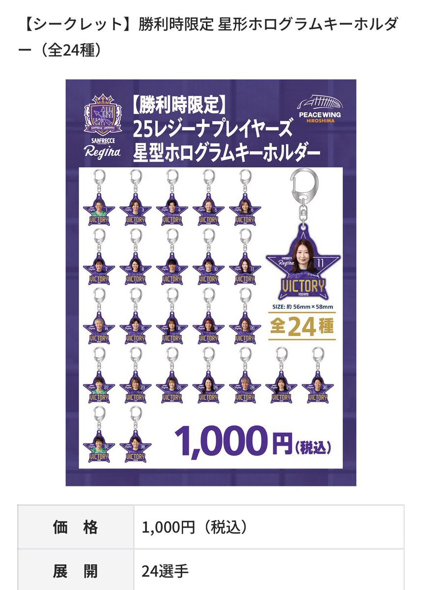 サンフレッチェ広島レジーナ 勝利時限定 星型ホログラムキーホルダー