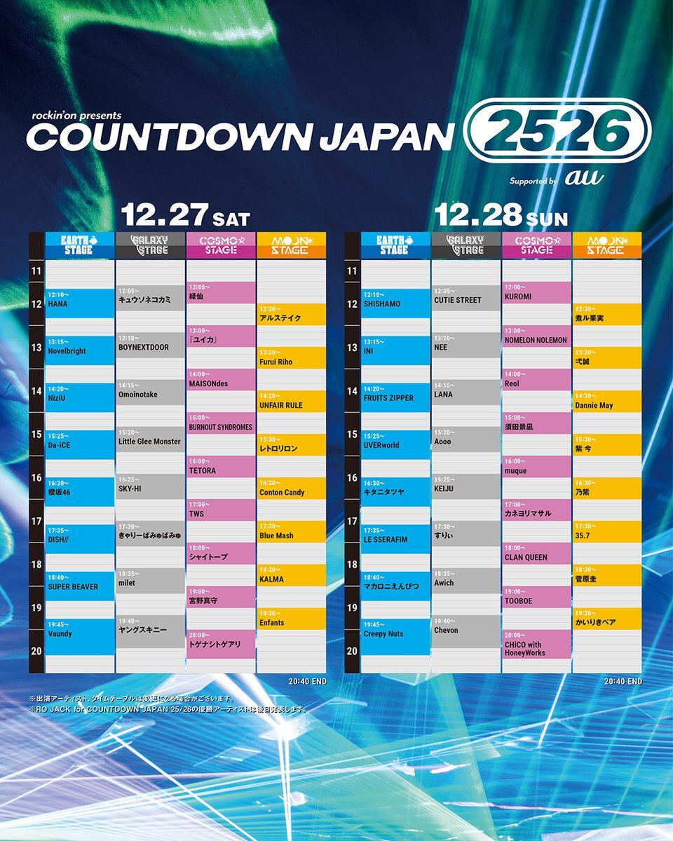COUNTDOWN JAPAN、タイムテーブル発表で話題に