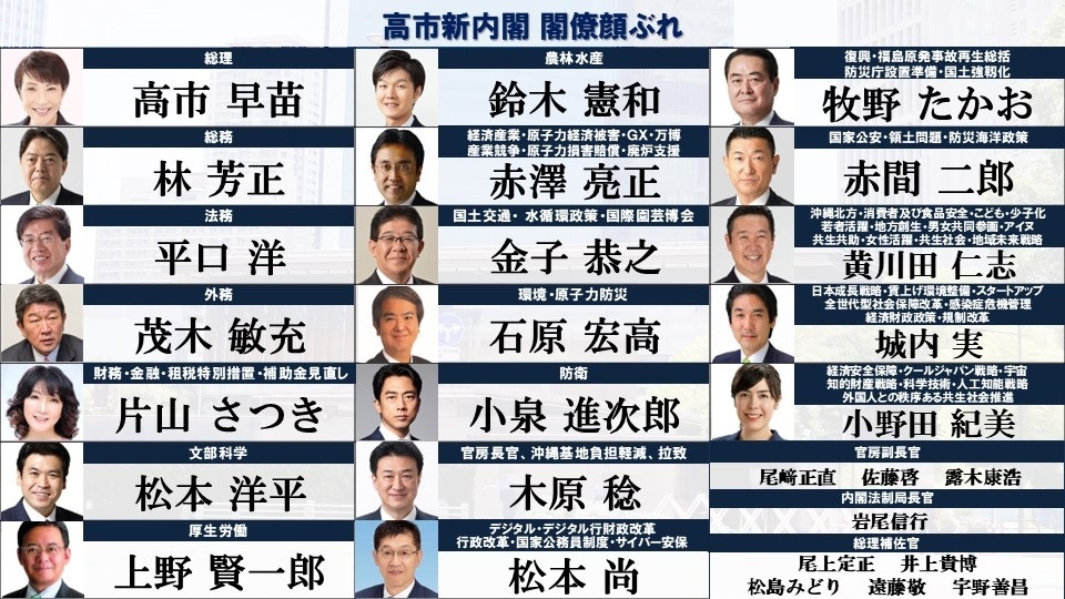 高市新内閣、片山さつき氏を財務相に任命