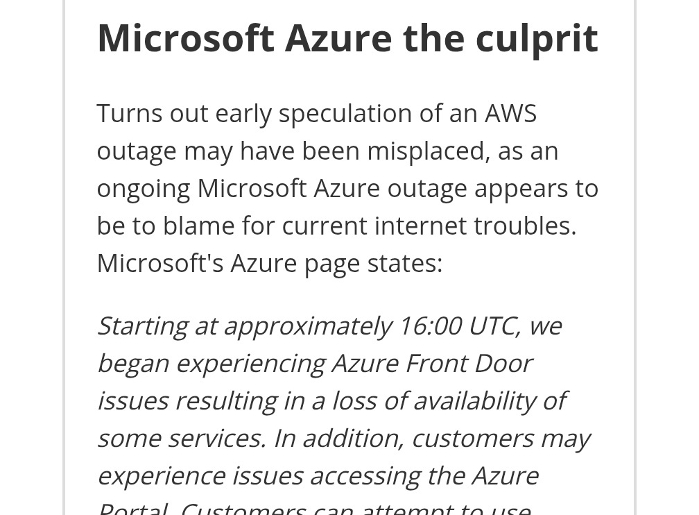 Azure障害でサービス停止、多くの企業に影響