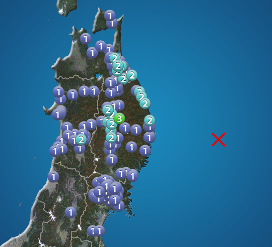 三陸沖でM5.4の地震発生