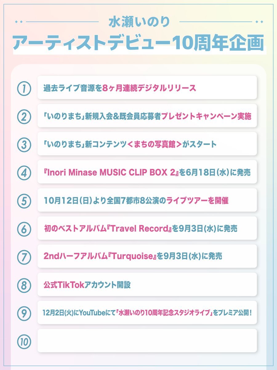 水瀬いのり、アーティストデビュー10周年！ファンから祝福の声