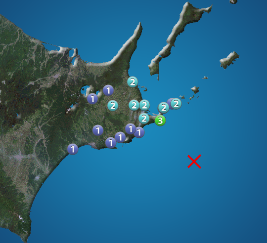 根室半島南東沖でM5.4の地震、最大震度3を観測