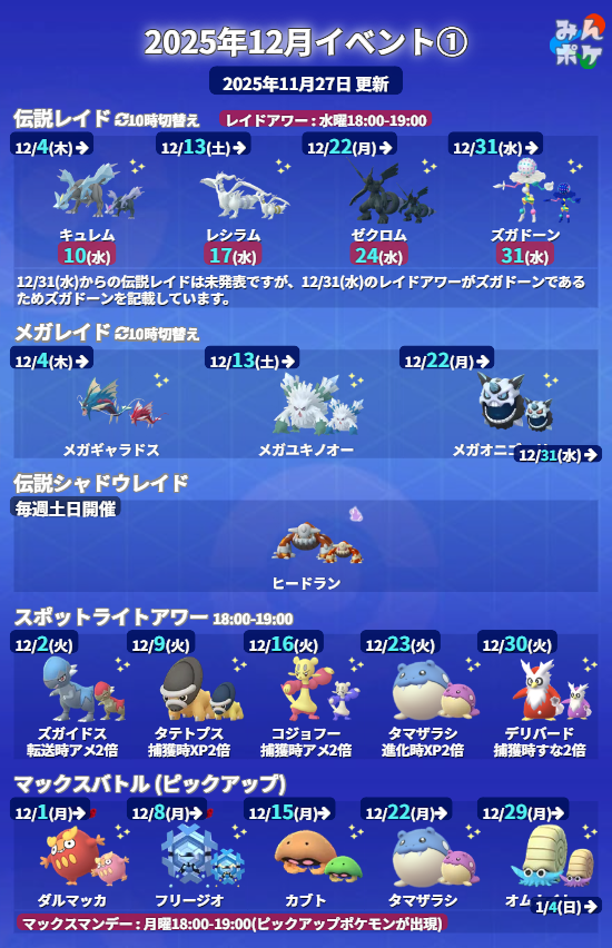 ポケモンGO！12月イベントでキュレム、レシラム、ゼクロム復刻！ 
