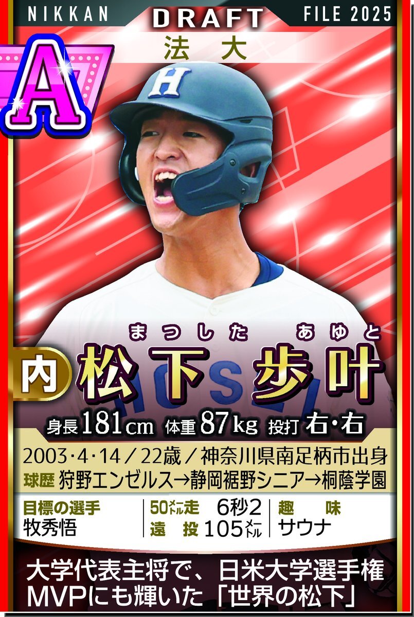 ヤクルト、松下歩叶選手をドラフト1位に指名！