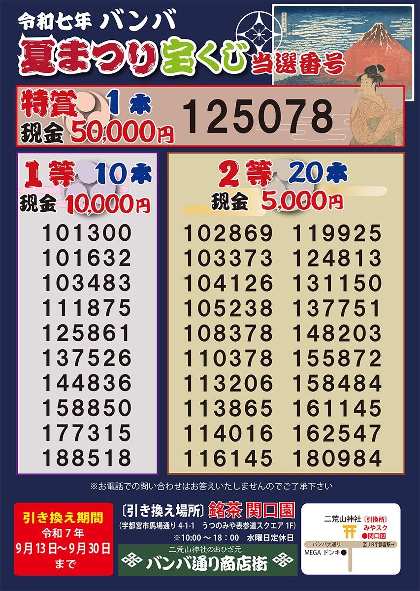 クジで当たりました 幸運のクーちゃんくじ 当選番号 結果 2025年6月27日 【令和7年