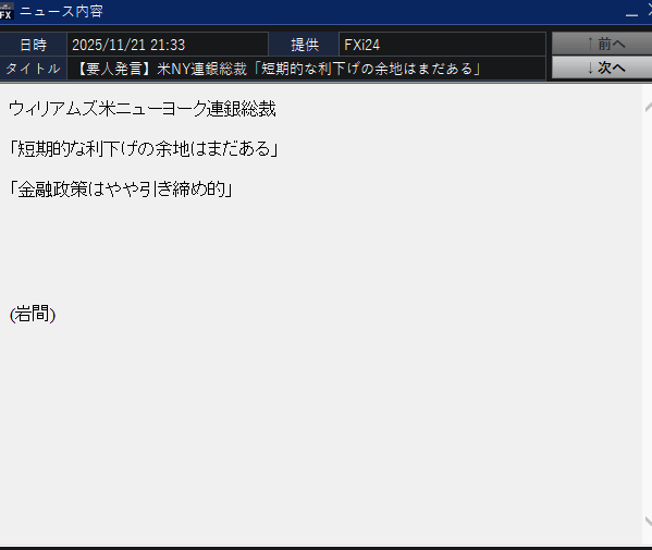 ウィリアムズNY連銀総裁発言で利下げ確率上昇、市場は反発