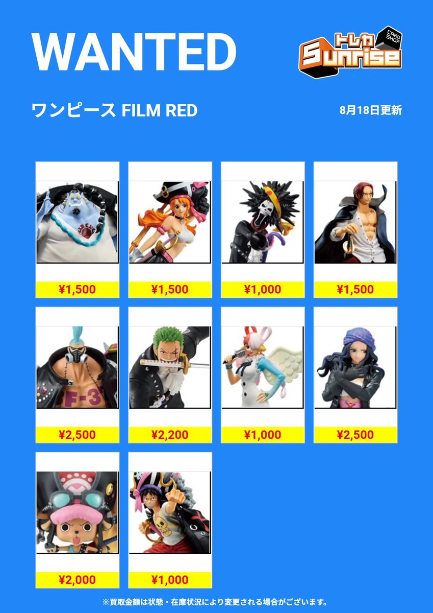 ワンピース一番くじ下位賞大量まとめ売り！202点❗️ ワンピース一番くじ買取表 更新しました！5/11～ | 千葉鑑定団船橋店