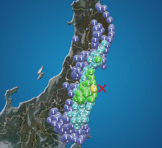 福島県沖でM4.9の地震が発生