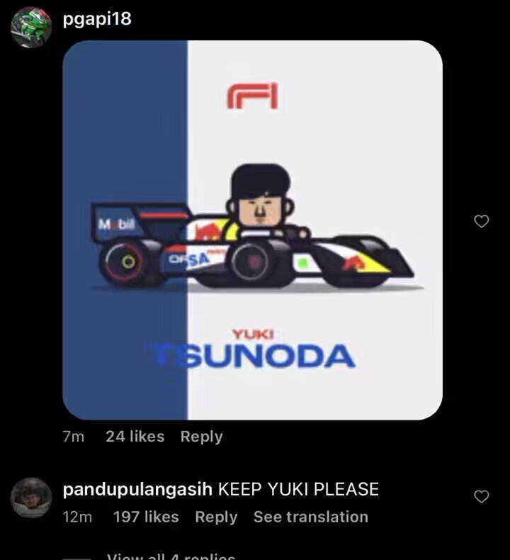 角田裕毅、レッドブルインスタに「keep Yuki」の声殺到！