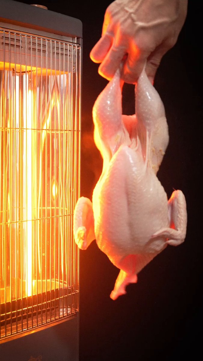 電気ストーブでチキンを焼いたり、暖かさを実感！Twitterで話題に